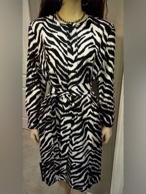 St. John Black and White Zebra Print Long Sleeve Dress